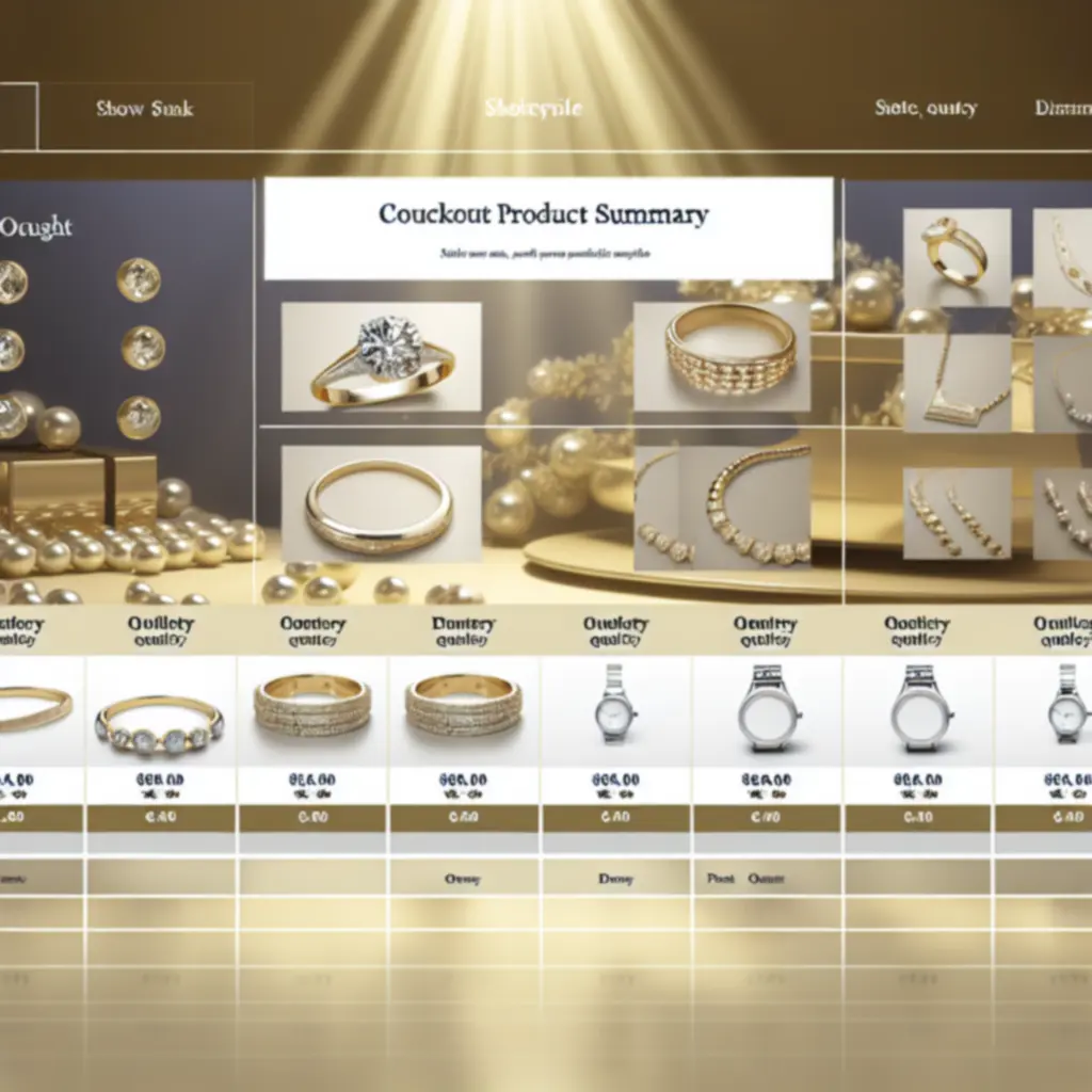Podgląd eleganckiej tabeli produktów z biżuterią w koszyku