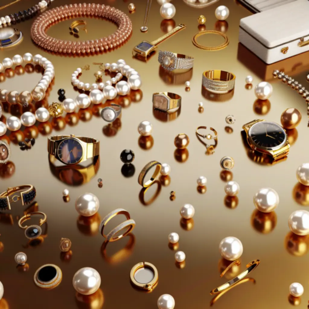 Luksusowa kompozycja akcesoriów Jewelryshine: bransoletki, zegarki, naszyjniki i eleganckie dodatki.